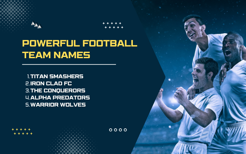 A dynamic image of a football field with a bold list of powerful team names to inspire your squad