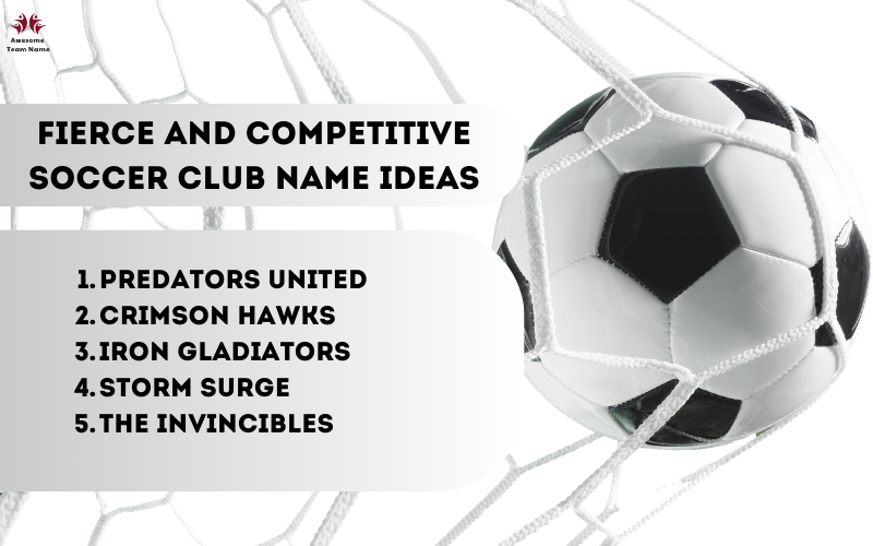 Dynamic and powerful soccer club names displayed on a bold and energetic soccer field background