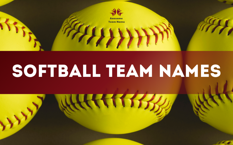 Creative and unique softball team names displayed with a sporty and energetic theme, inspiring team spirit